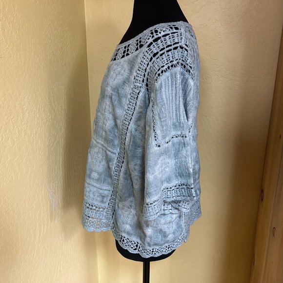 Democracy Boho Flowy Dusty Light Blue Bohemian Blouse Women's Size Large (1415) - Picture 4 of 9